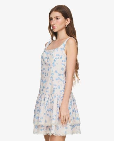  GIGI - Đầm hai dây mini cổ vuông xếp tầng 