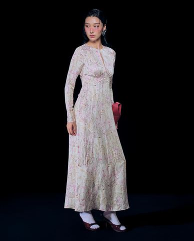  GIGI - Đầm midi cổ tròn tay dài in hoa nữ tính 