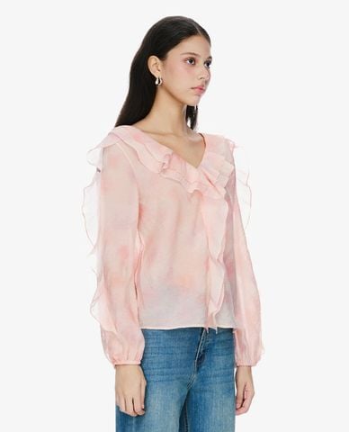  GIGI - Áo kiểu nữ cổ chữ V tay dài phối bèo thời trang 