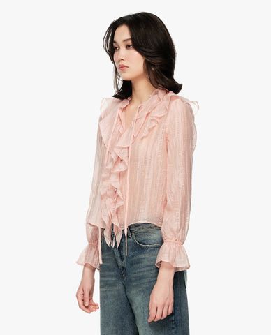  GIGI - Áo sơ mi nữ tay dài phối bèo nhún cổ điển 