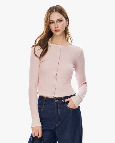  GIGI - Áo dệt kim nữ cổ tròn tay dài phom ôm 