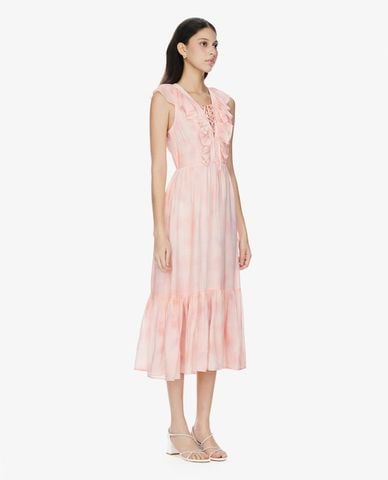  GIGI - Đầm sát nách midi cổ V phối bèo nhún 