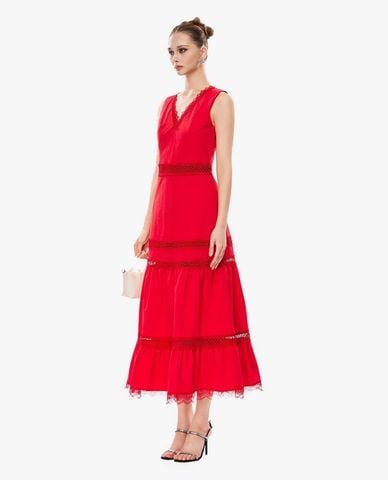 GIGI - Đầm sát nách midi xếp tầng phối ren 