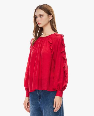  GIGI - Áo kiểu nữ cổ tròn tay dài bèo nhún 