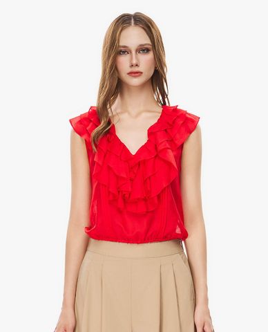  GIGI - Áo sát nách nữ cổ V bèo nhún 