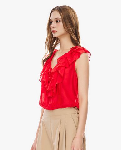  GIGI - Áo sát nách nữ cổ V bèo nhún 