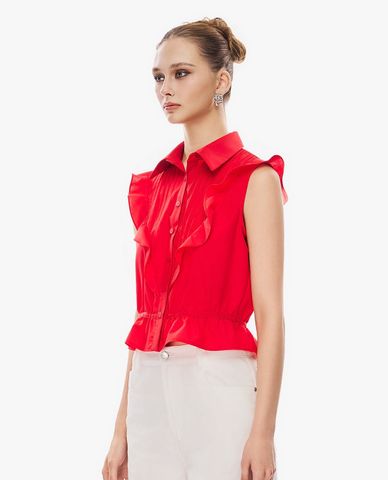  GIGI - Áo sát nách nữ cổ bẻ phối bèo nhún 