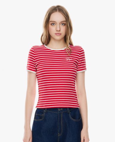  GIGI - Áo thun nữ cổ tròn tay ngắn kẻ sọc 