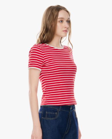  GIGI - Áo thun nữ cổ tròn tay ngắn kẻ sọc 