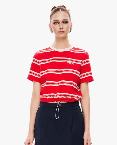  GIGI - Áo croptop nữ cổ tròn kẻ sọc phối dây rút 