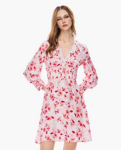  GIGI - Đầm mini cổ V tay dài phối ren 