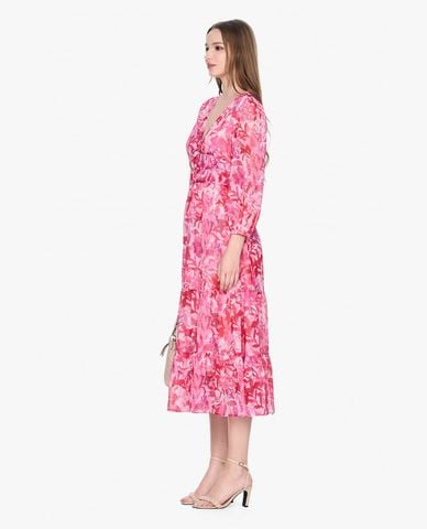  GIGI - Đầm midi cổ V tay dài phối hoạ tiết hoa nữ tính 