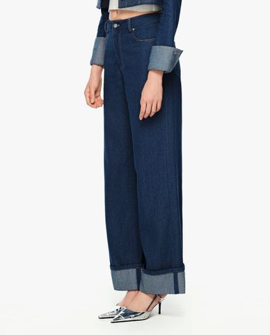  GIGI - Quần jeans nữ ống rộng gập gấu 