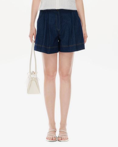  GIGI - Quần shorts jeans nữ ống rộng xếp ly 