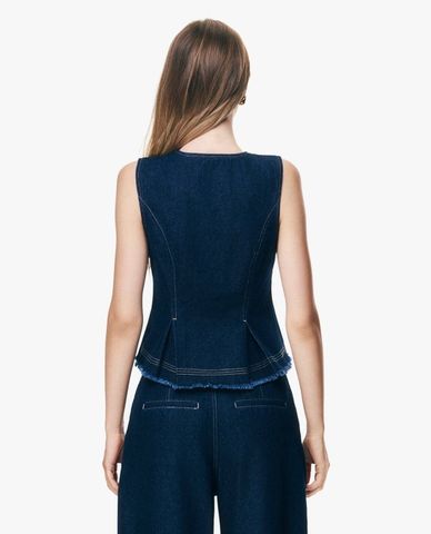  GIGI - Áo sát nách nữ chiết eo cài khuy viền tua rua 