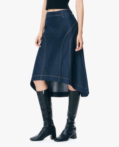  GIGI - Chân váy denim midi chữ A bất đối xứng 