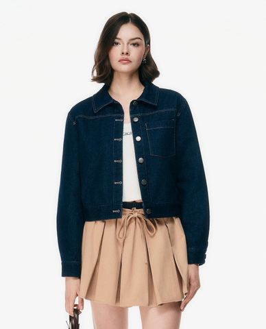  GIGI - Áo khoác denim nữ cổ bẻ tay dài phom croptop 
