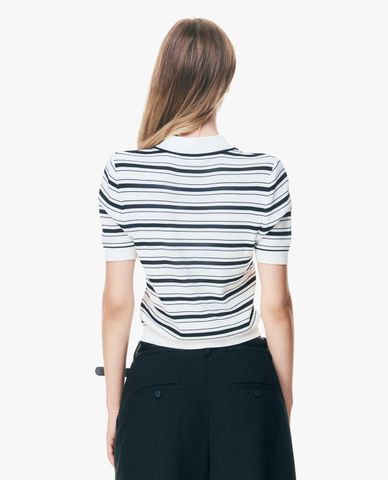 GIGI - Áo polo nữ dệt kim tay ngắn kẻ sọc phối khuy 
