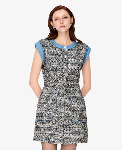  GIGI - Đầm mini cổ tròn phối viền 