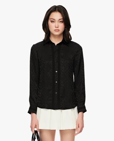  GIGI - Áo sơ mi nữ cổ bẻ tay dài họa tiết monogram 