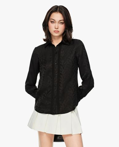  GIGI - Áo sơ mi nữ cổ bẻ tay dài họa tiết monogram 