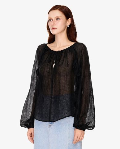  GIGI - Áo kiểu nữ cổ tròn tay phồng xuyên thấu 