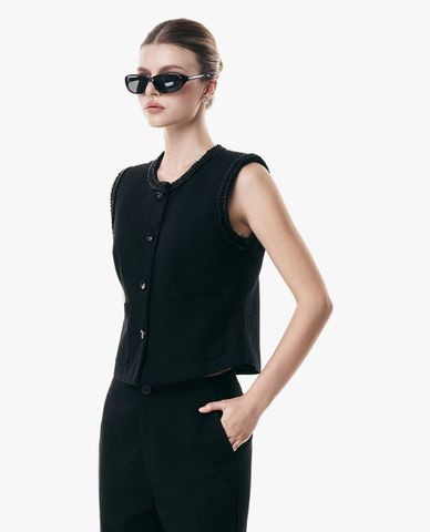  GIGI - Áo khoác gilet nữ sát nách phối viền 