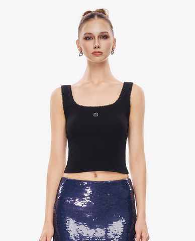  GIGI - Áo hai dây nữ cổ vuông phom croptop viền ren 