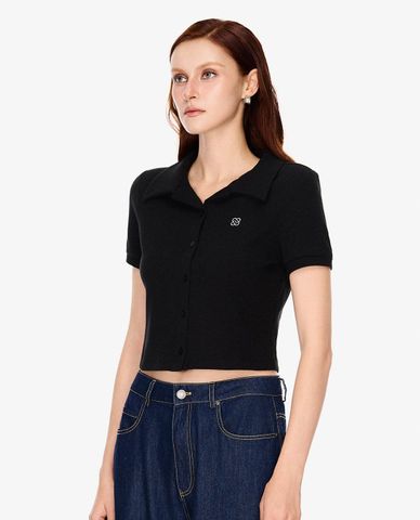  GIGI - Áo dệt kim nữ cổ bẻ tay ngắn phom croptop 