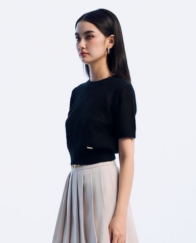  GIGI - Áo dệt kim croptop cổ tròn tay ngắn hiện đại 