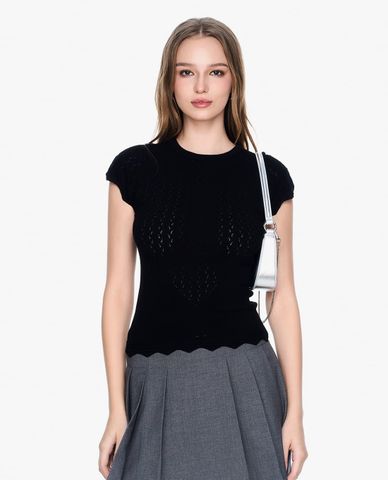  GIGI - Áo dệt kim nữ ngắn tay cổ tròn phom ôm tôn dáng 