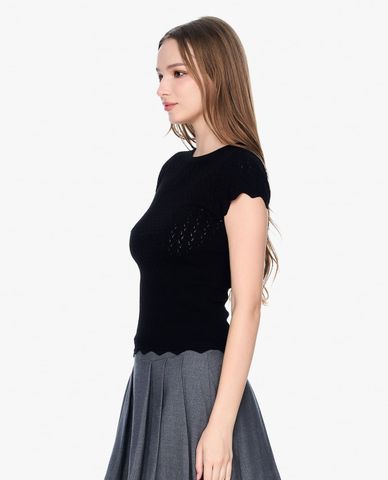  GIGI - Áo dệt kim nữ ngắn tay cổ tròn phom ôm tôn dáng 