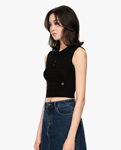  GIGI - Áo dệt kim nữ cổ bẻ phom croptop 