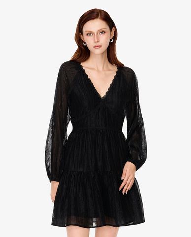  GIGI - Đầm mini cổ V tay phồng phối ren 