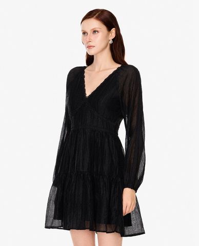  GIGI - Đầm mini cổ V tay phồng phối ren 
