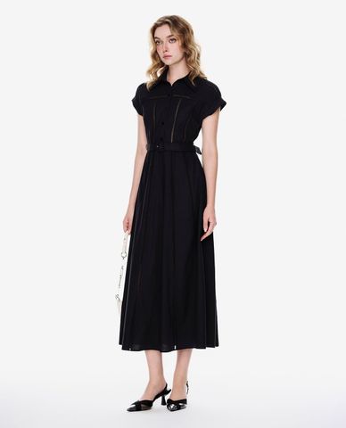  GIGI - Đầm midi cổ bẻ tay ngắn phối thắt lưng 