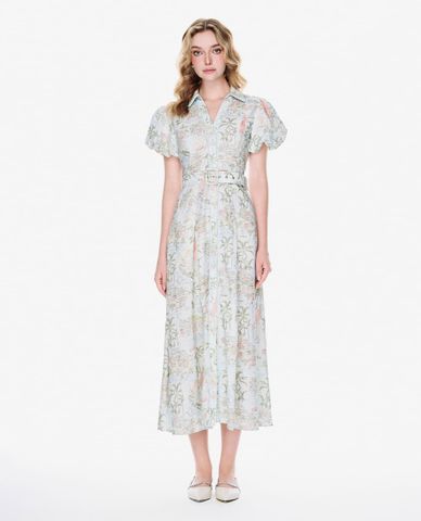  GIGI - Đầm midi cổ V tay phồng in họa tiết độc đáo 