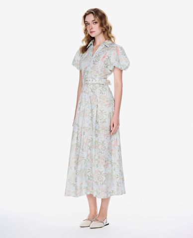  GIGI - Đầm midi cổ V tay phồng in họa tiết độc đáo 