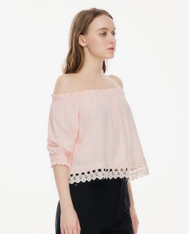  GIGI - Áo trễ vai nữ tay lửng viền ren lai bèo 