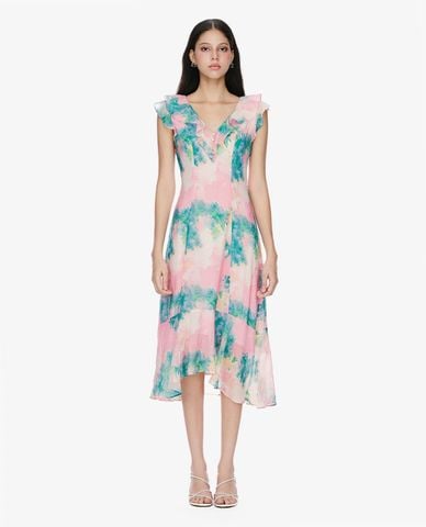  GIGI - Đầm sát nách midi cổ chữ V in hoa nữ tính 