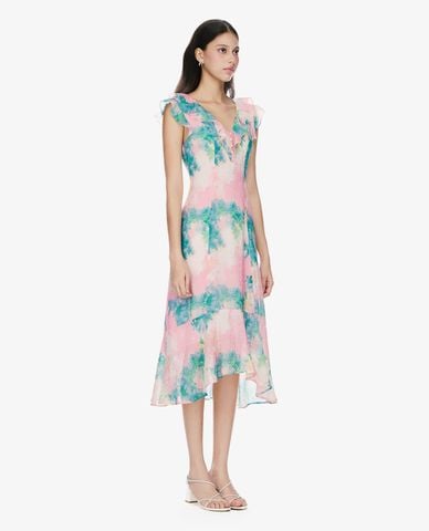  GIGI - Đầm sát nách midi cổ chữ V in hoa nữ tính 