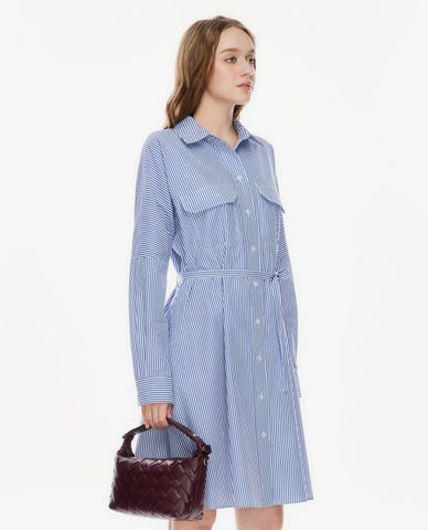  GIGI - Đầm sơ mi midi kẻ sọc phối dây thắt eo 