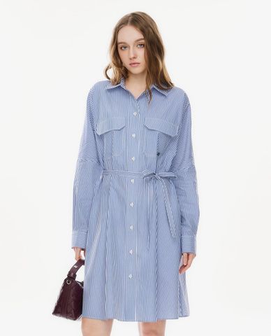  GIGI - Đầm sơ mi midi kẻ sọc phối dây thắt eo 