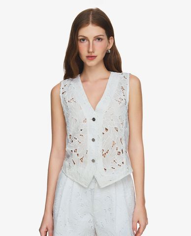  GIGI - Áo khoác gilet nữ cổ V phối hoa văn 