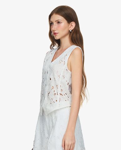  GIGI - Áo khoác gilet nữ cổ V phối hoa văn 