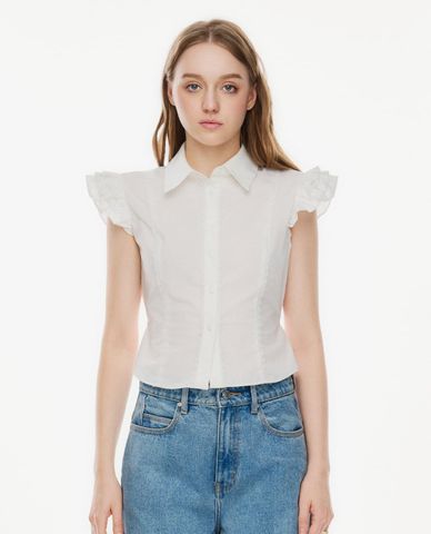  GIGI - Áo sơ mi nữ cổ bẻ tay bèo chiết eo 