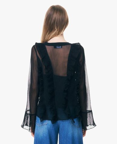  GIGI - Áo kiểu nữ cổ V tay ống loe phối bèo 