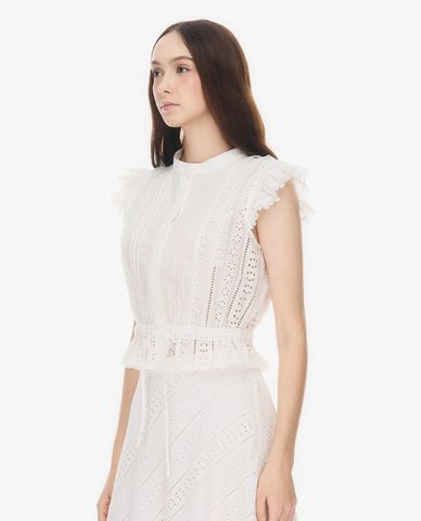 GIGI - Áo kiểu nữ cổ tròn tay cánh dơi phối ren 