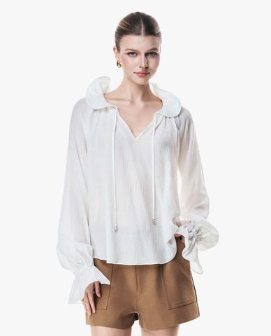  GIGI - Áo kiểu nữ cổ bèo tay phồng phối dây rút 