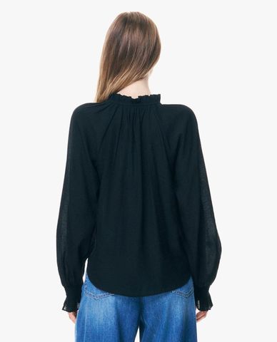  GIGI - Áo kiểu nữ tay dài buộc dây cổ phối bèo nhún 